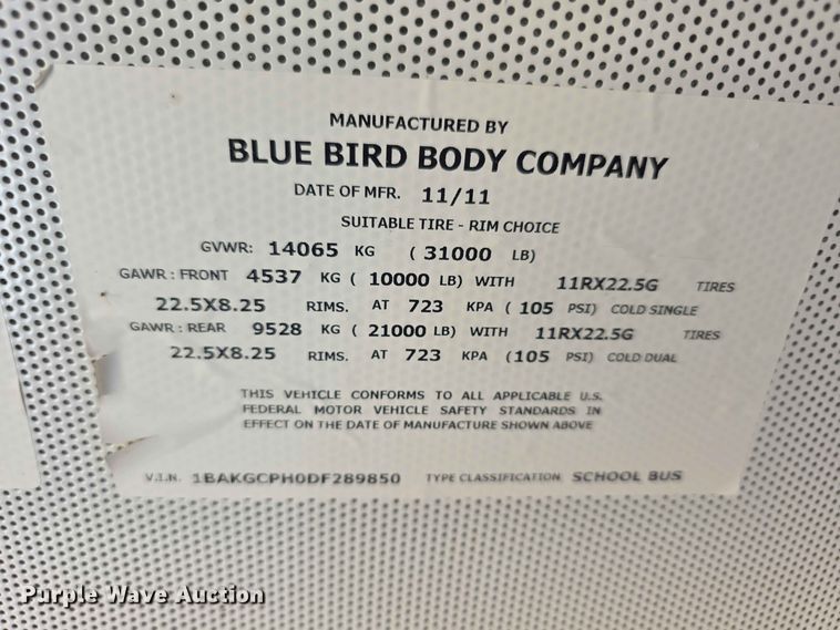 image for item EV2269 2013 Blue Bird school bus