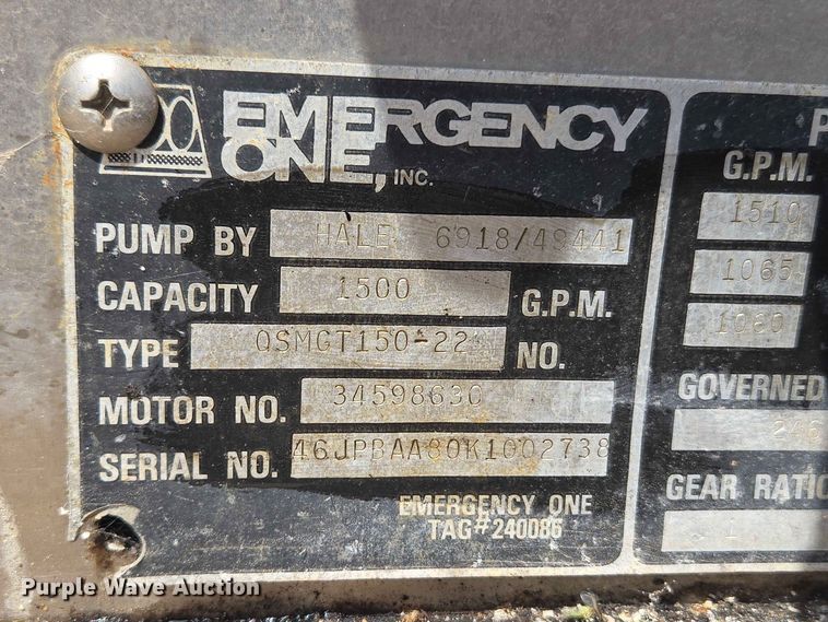 image for item EW0376 1989 Federal Motors pumper fire truck