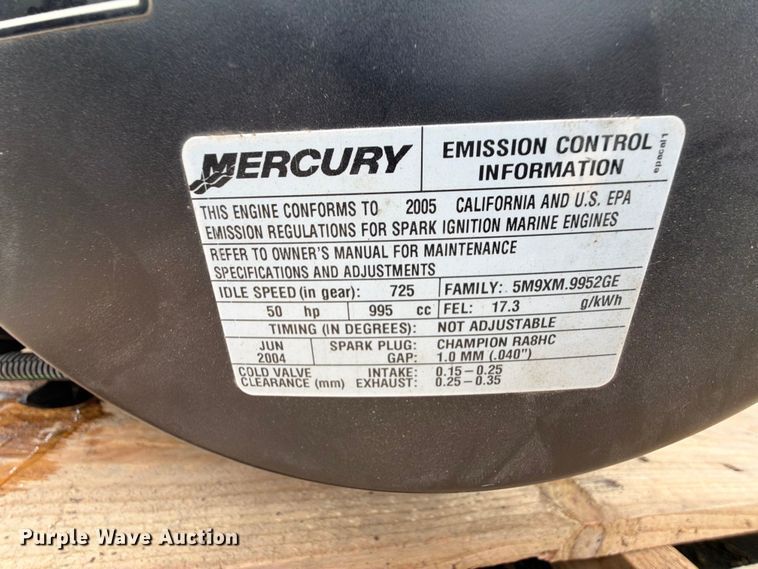 image for item EX2500 2004 Mercury 50 boat engine
