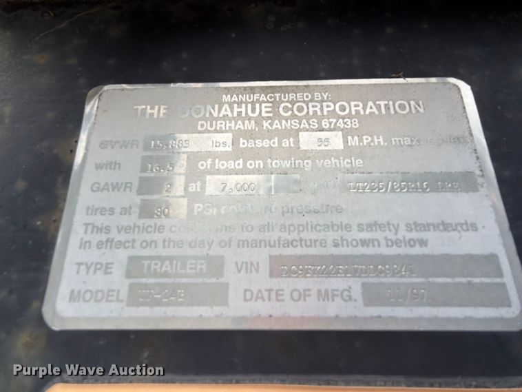 image for item EX2501 1997 Donahue Corporation UF-24B equipment trailer