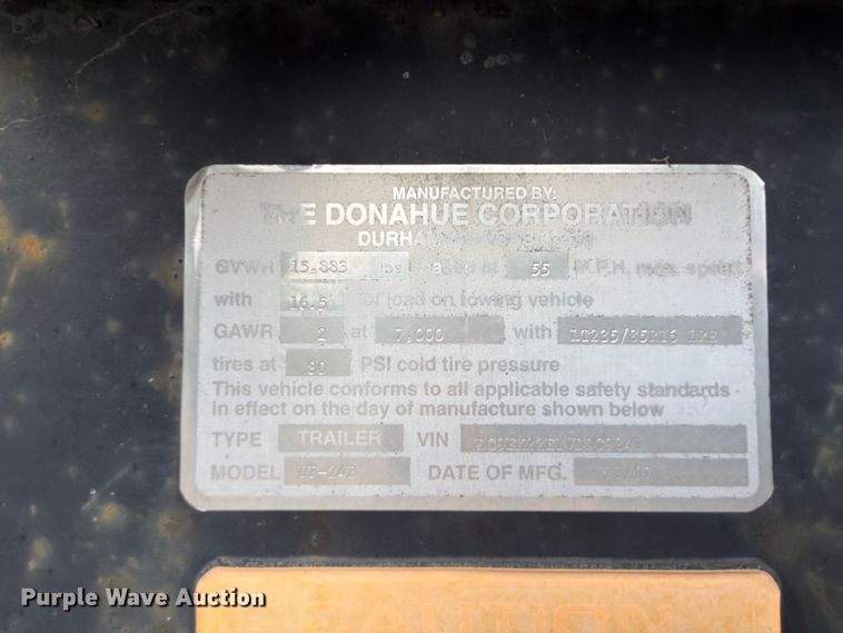 image for item EX2501 1997 Donahue Corporation UF-24B equipment trailer