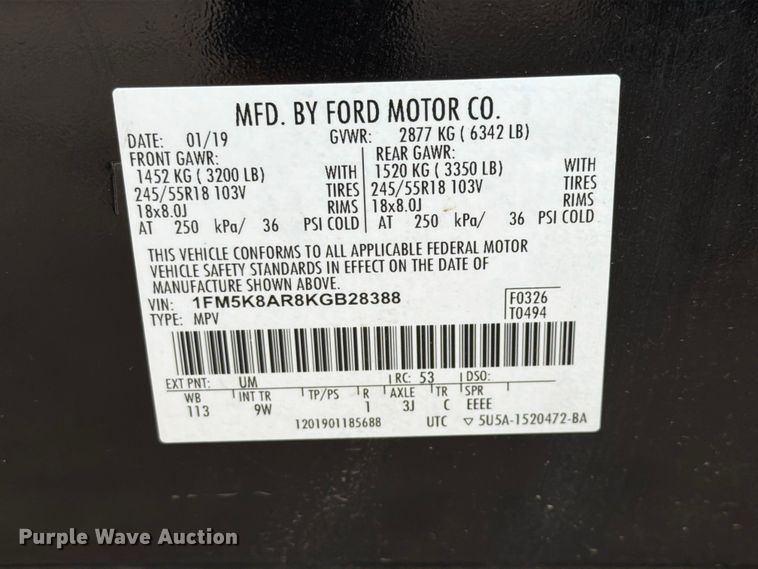 image for item EX4536 2019 Ford Explorer Police Interceptor SUV