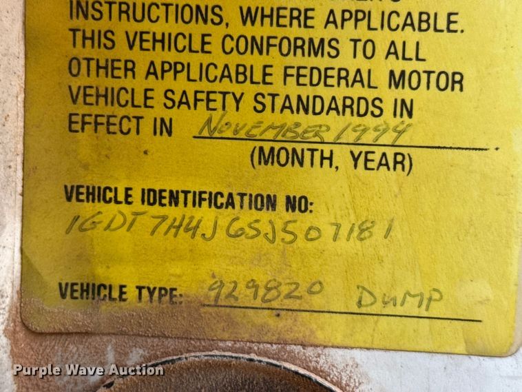 image for item FB6769 1995 GMC Top Kick C6500 dump truck
