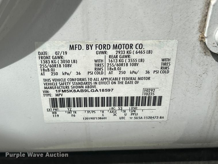 image for item FC2756 2020 Ford Explorer Police SUV