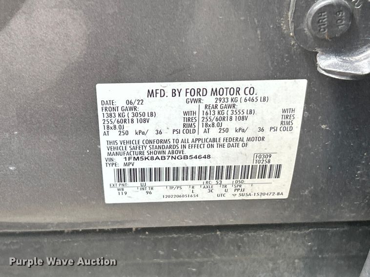 image for item FC2757 2022 Ford Explorer Police SUV