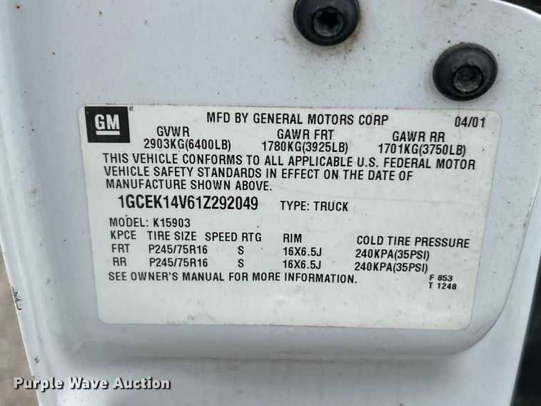 image for item FC2809 2001 Chevrolet Silverado 1500 pickup truck