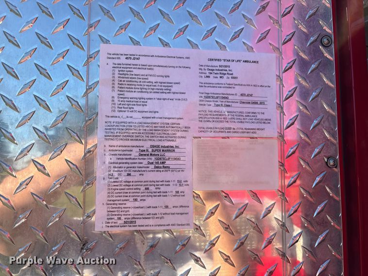 image for item FG0399 2015 GMC Savana 4500 ambulance