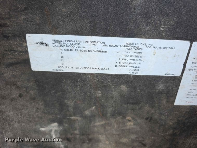 image for item FH6154 2016 Mack LEU633 refuse truck