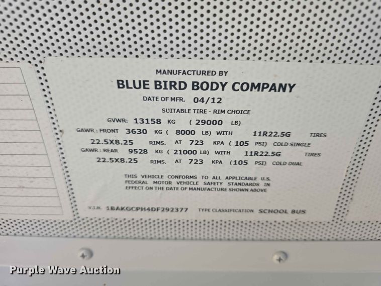 image for item FH6198 2013 Bluebird school bus