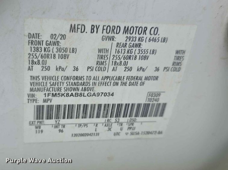 image for item FH6202 2020 Ford Explorer Police SUV