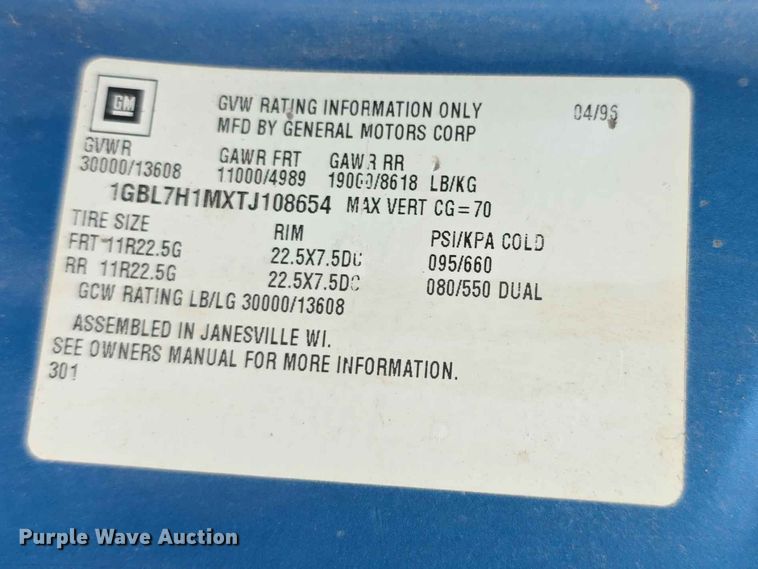 image for item FH6243 1996 Chevrolet C7 dump truck