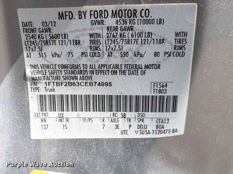 image for item FK0274 2012 Ford F-250 pickup truck