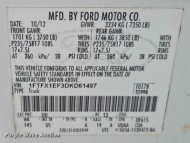 image for item FN5697 2013 Ford F150 Ext. Cab pickup truck