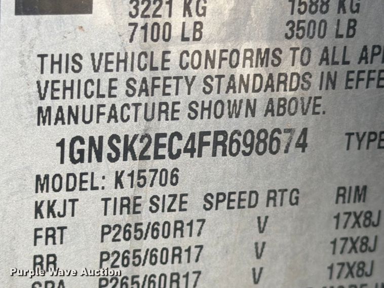 image for item NJ9053 2015 Chevrolet Tahoe SUV