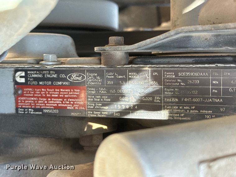 image for item NJ9058 1995 Ford F800 forestry bucket truck