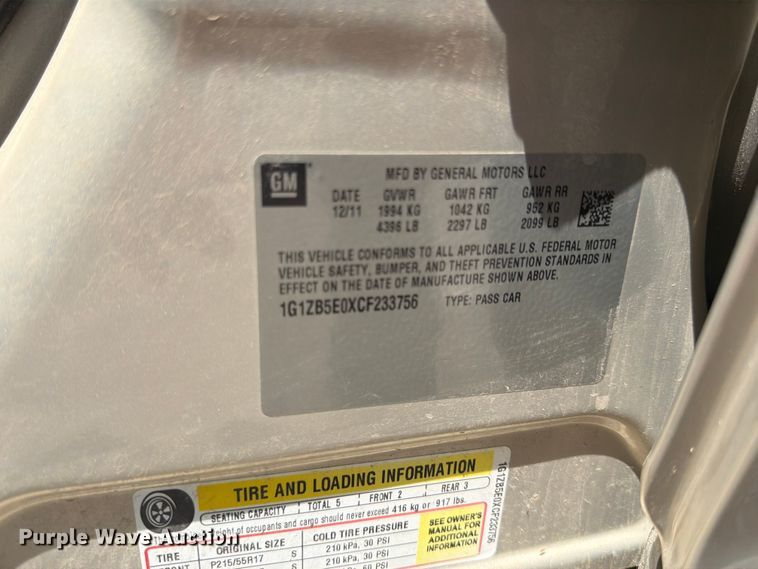 image for item NJ9059 2012 Chevrolet Malibu 