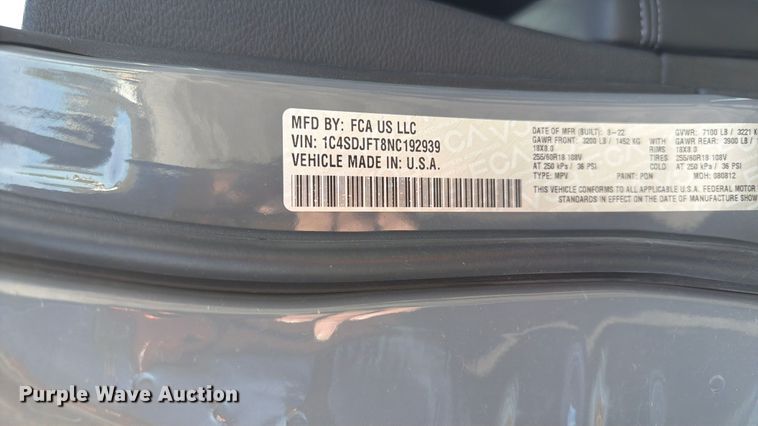 image for item NJ9076 2022 Dodge Durango SSV SUV