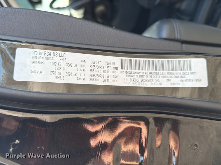 image for item NJ9077 2019 Dodge Durango SSV SUV