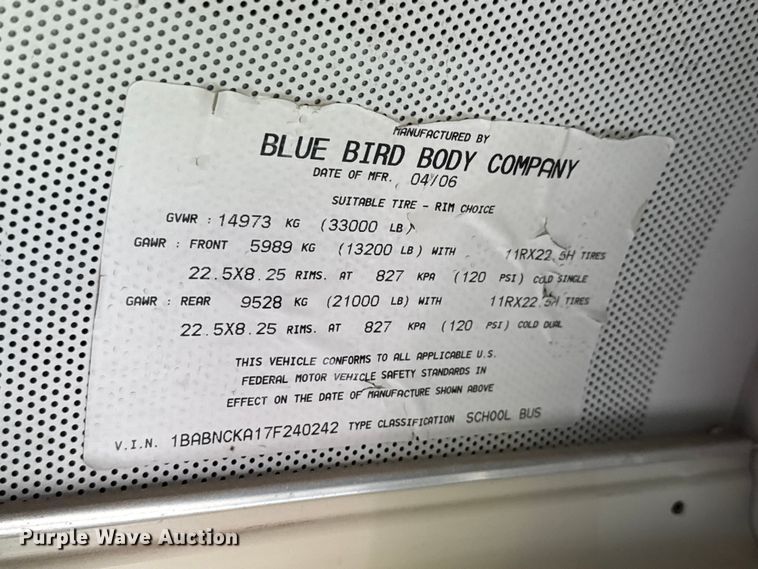 image for item NJ9122 2007 Blue Bird All American school bus