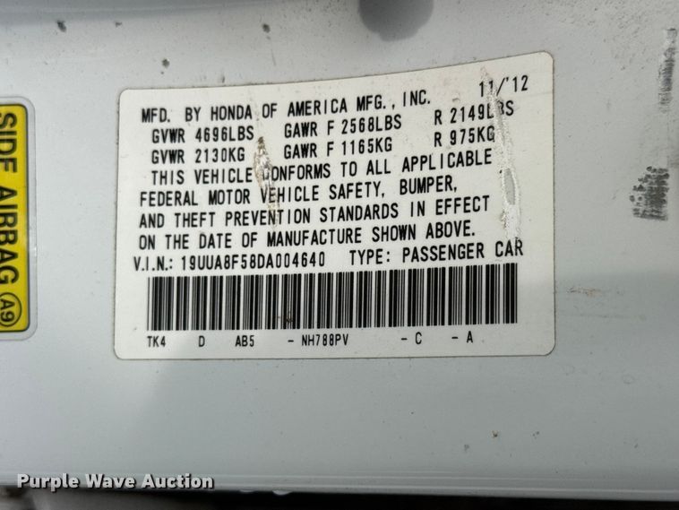 image for item NJ9126 2013 Acura TL 