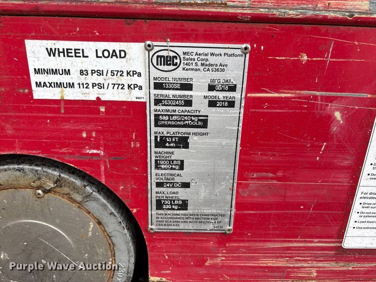 image for item YA3463 2018 MEC 1330SE scissor lift