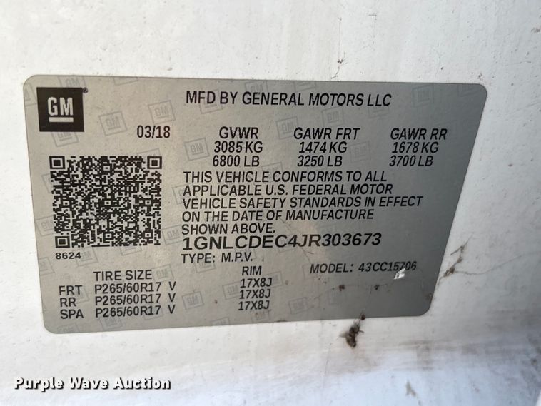 image for item YA3682 2018 Chevrolet Tahoe Police SUV