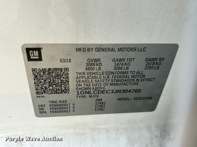 image for item YA3683 2018 Chevrolet Tahoe Police SUV
