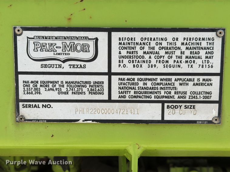 image for item YA3695 2011 Freightliner Business Class M2 refuse truck