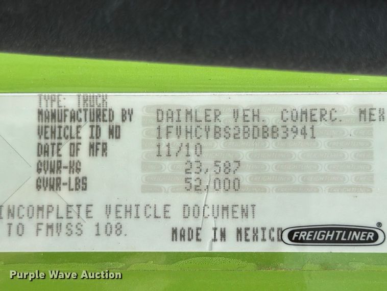 image for item YA3695 2011 Freightliner Business Class M2 refuse truck
