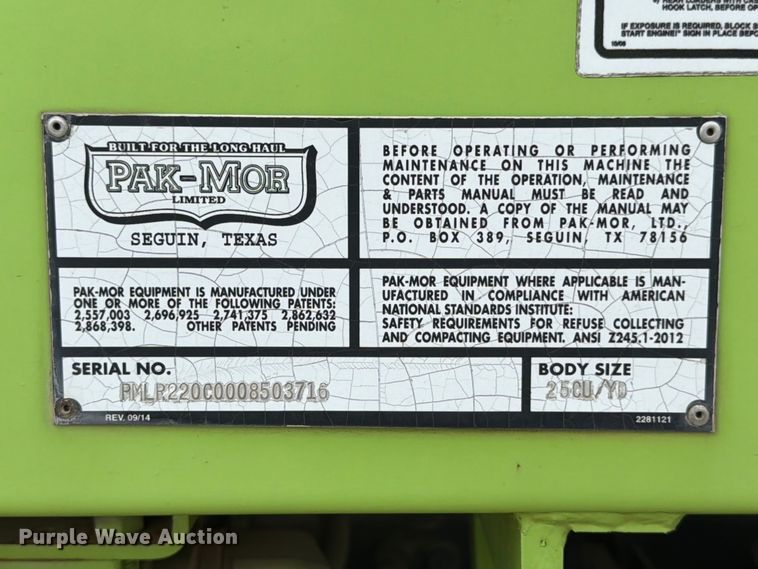 image for item YA3696 2012 Freightliner Business Class M2 refuse trailer