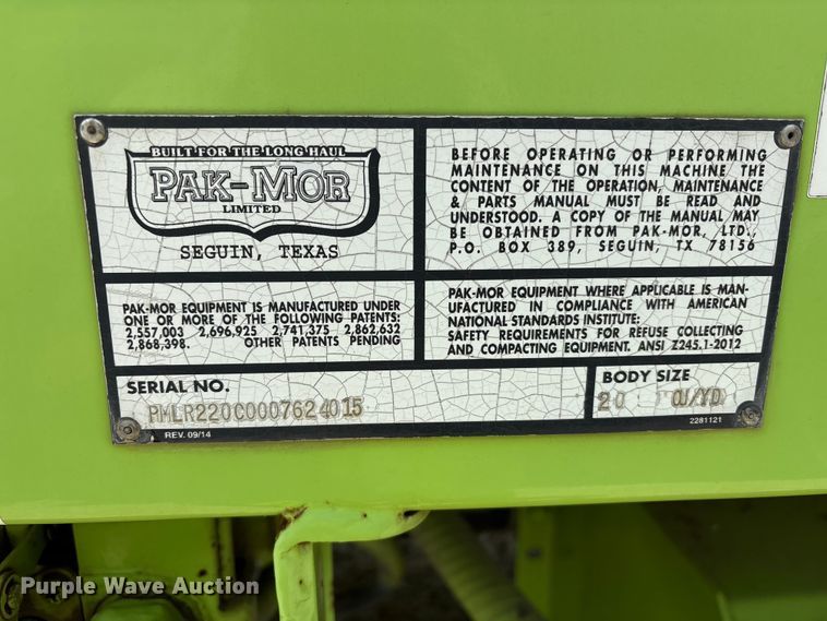 image for item YA3698 2016 Freightliner Business Class M2 refuse truck