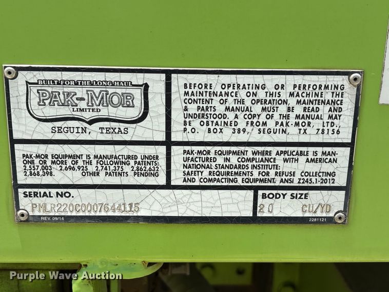 image for item YA3699 2016 Freightliner M2 refuse truck