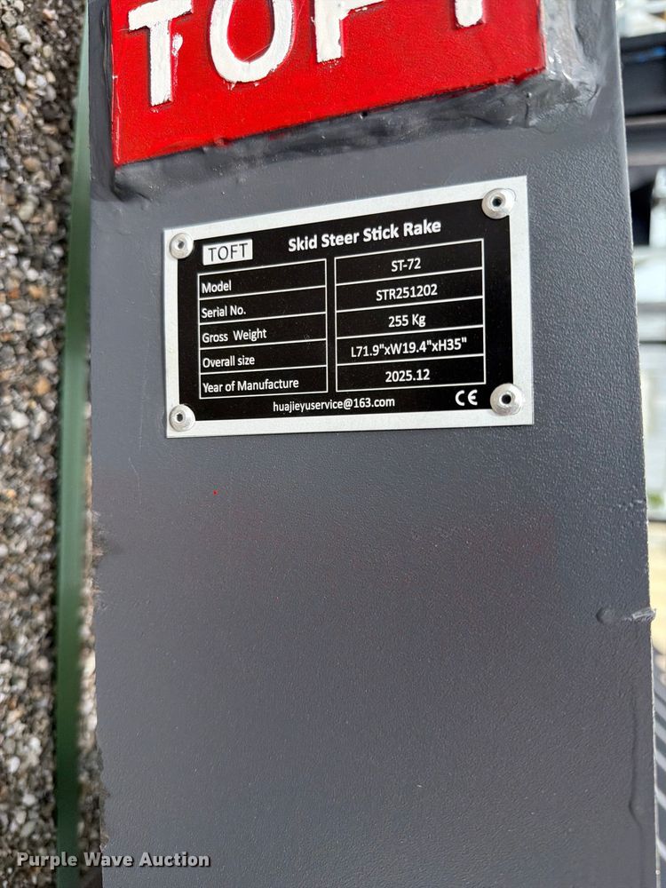 image for item EQ8065 2025 Toft ST-72 skid steer rake
