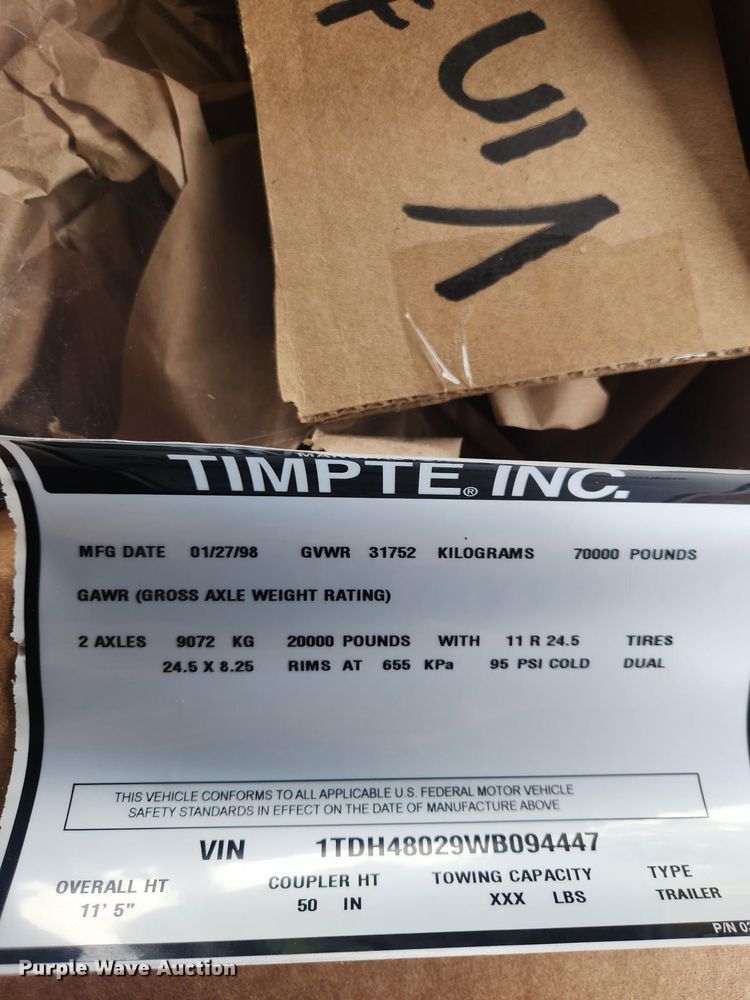 image for item ET2066 1998 Timpte grain trailer