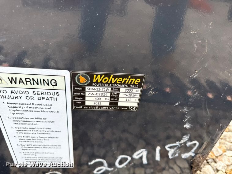 image for item EX1999 2025 Wolverine SBM-12-72W skid steer sickle bar mower