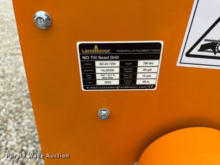 image for item EX2005 2025 LandHonor No till drill skid steer seeder