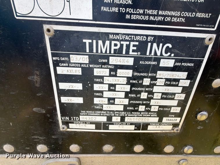 image for item EX2526 2007 Timpte grain trailer
