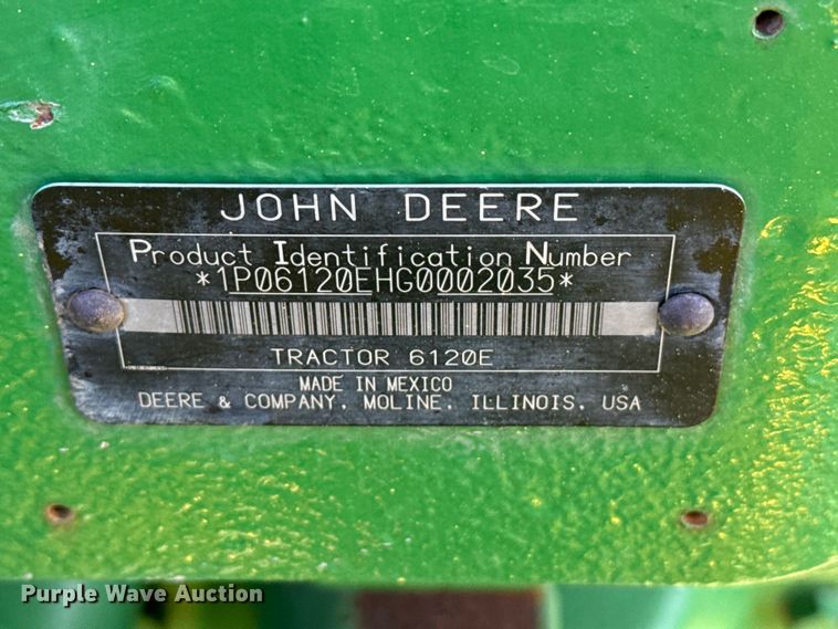 image for item FB6894 2016 John Deere 6120E MFWD tractor