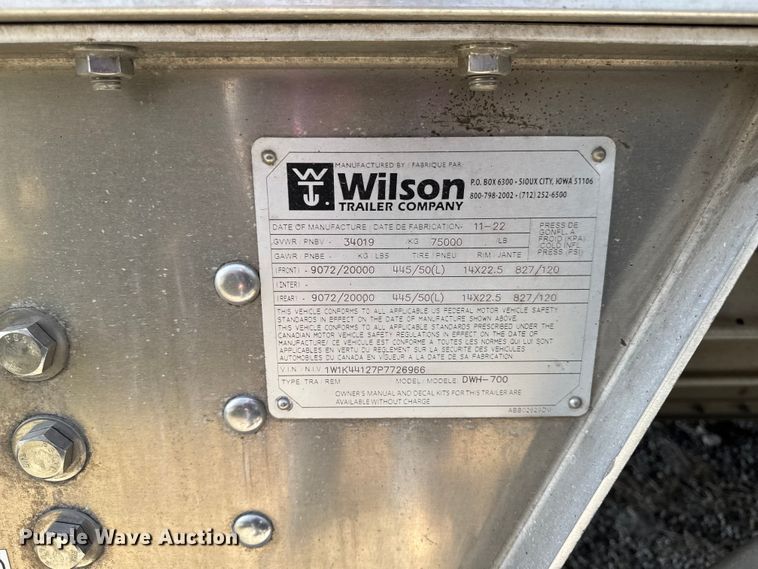image for item YA3733 2023 Wilson DWH-700 grain trailer