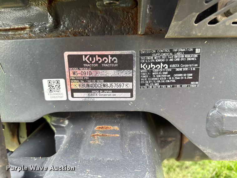 image for item YA3957 2021 Kubota M5-091 MFWD tractor