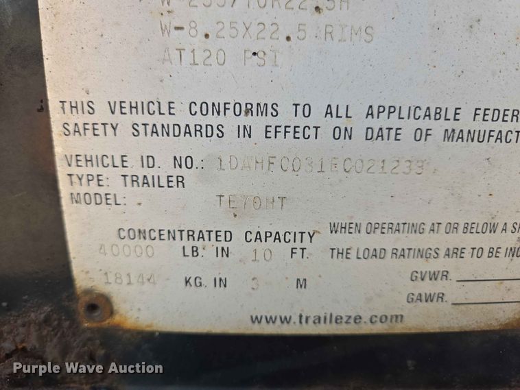 image for item DQ0005 2014 Trail-Eze TE70HT drop deck hydraulic tail equipment trailer