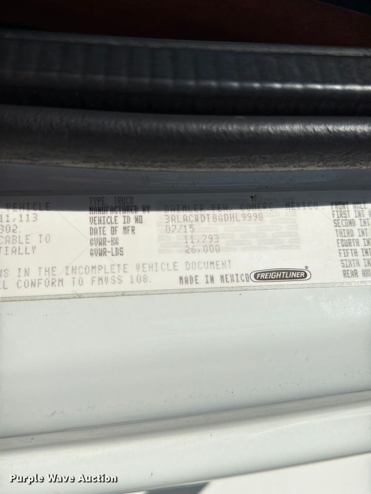 image for item DQ7879 2016 Freightliner M2 106 box truck
