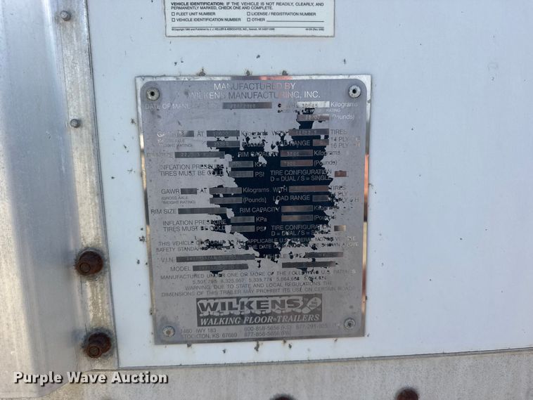image for item ER2096 2010 Wilkens 0K2TA22PCFSD walking floor trailer