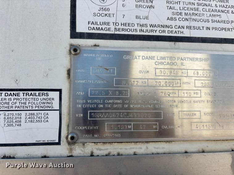 image for item ER3087 2012 Great Dane P01-1314-20053 dry van trailer