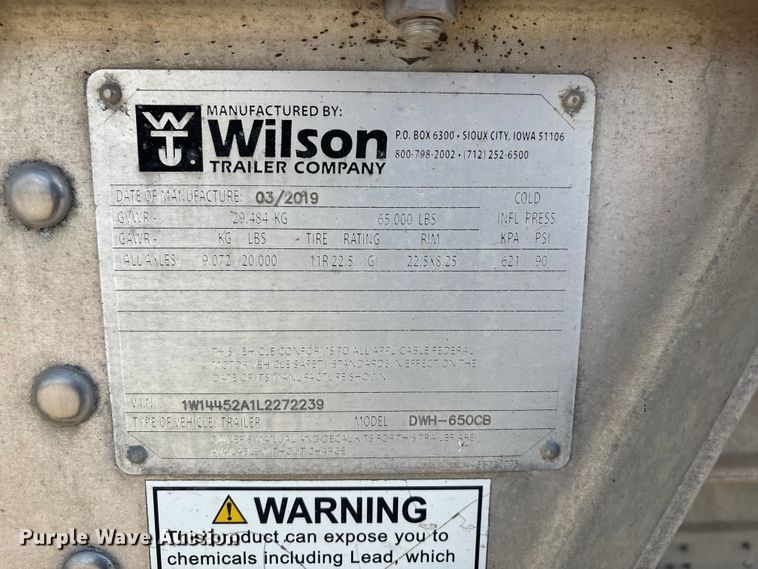 image for item ER3090 2020 Wilson DWH-650CB grain trailer