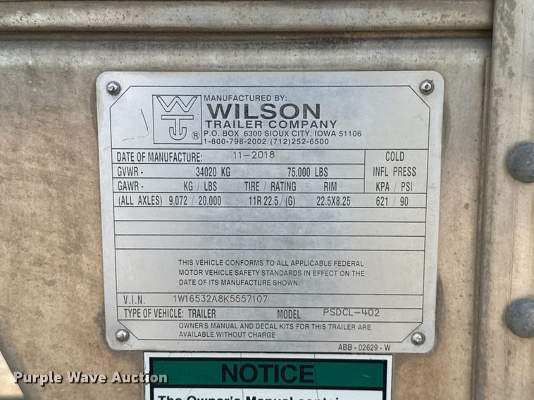 image for item ET6379 2019 Wilson PSDCL-402 livestock trailer