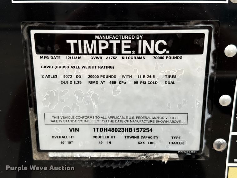 image for item ET6380 2017 Timpte Super Hopper grain trailer