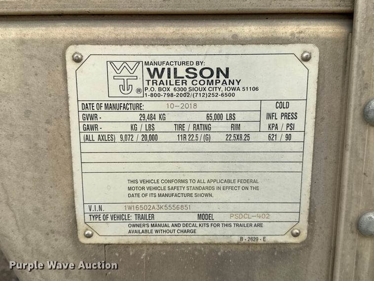 image for item ET6382 2019 Wilson PSDCL-402 livestock trailer