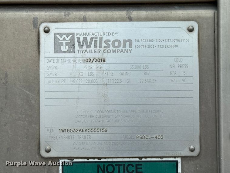 image for item ET6384 2019 Wilson PSDCL-402 livestock trailer