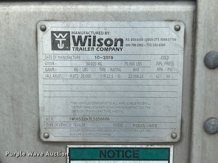 image for item ET6388 2020 Wilson PSDCL-402 livestock trailer